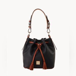 Dooney and Bourke drawstring pebbled leather bag with shoulder strap.